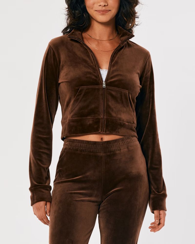 Women's Crop Velour Full-Zip Sweatshirt | Women's Up To 60% Off Select Styles | HollisterCo.com | Hollister (US)