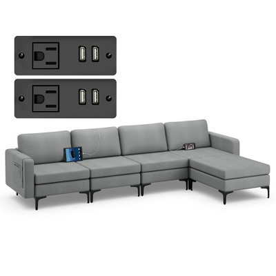Costway Modular L-shaped Sectional Sofa w/ Reversible Chaise & 4 USB Ports Dark Grey | Target