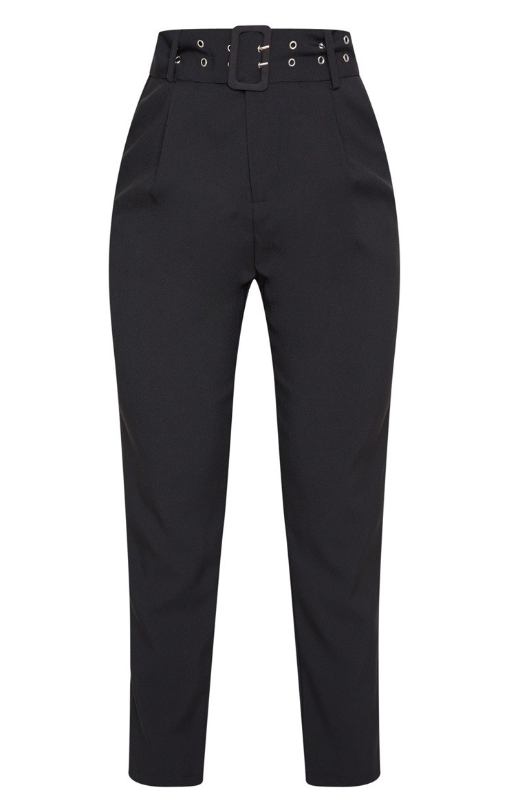 Black Dual Buckle Belted Cigarette Pants | Pretty Little Thing (Australia & New Zealand)
