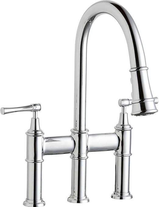 Elkay LKEC2037CR Three Hole Bridge Faucet with Pull-down Spray and Lever Handles, Chrome | Amazon (US)