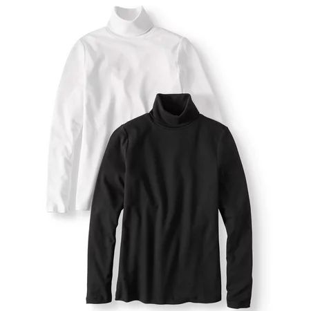 Time and Tru Women's Long Sleeve Mock Neck T-Shirt, 2 Pck Bundle | Walmart (US)