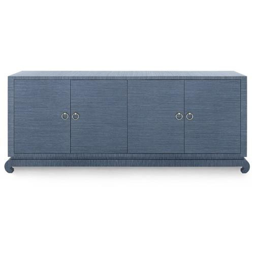 Villa & House Meredith Modern Classic Blue Grasscloth Wood Media Cabinet | Kathy Kuo Home