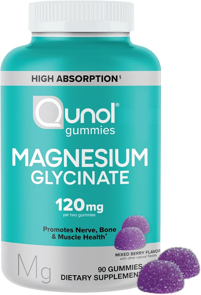 Qunol Magnesium Glycinate Gummies, 120mg of Magnesium Glycinate, High Absorption, Mixed Berry, 90... | Amazon (US)