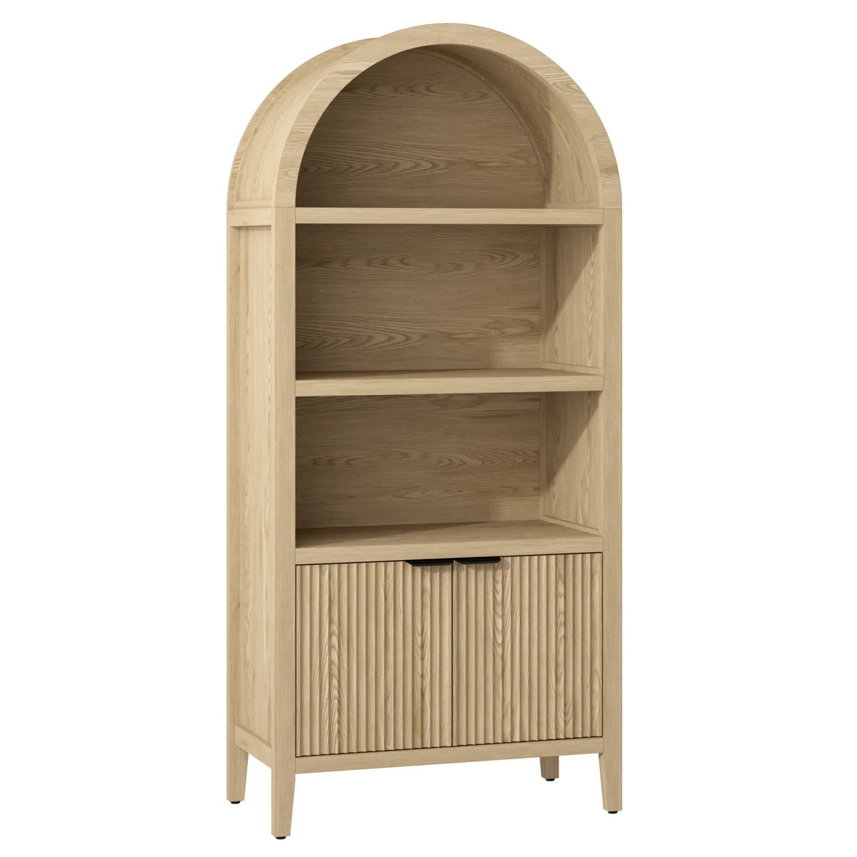 71" Tall  Arched Bookcase with Fluted Doors and Open Shelf | Wayfair North America
