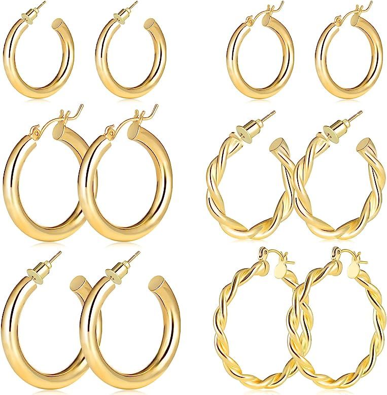 Zuoburo 6 Pairs Gold Hoop Earrings Set for Women Girls, 14K Gold Plated Lightweight Hypoallergeni... | Amazon (US)