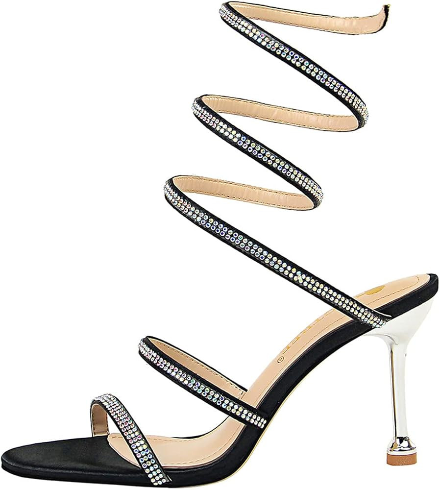 MissHeel Wrap Up High Heels Rhinestone Strappy Sandals | Amazon (US)