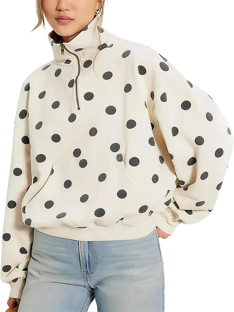 Colorful world Womens Polka Dot Sweatshirt Half Zip Pullover Funnel Collar Relaxed Soft Cozy Casu... | Amazon (US)