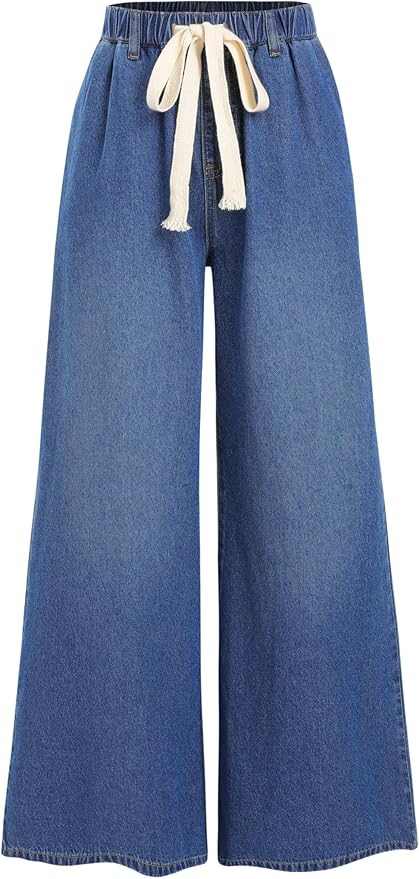 CIDER Wide Leg Jeans High Wasited Drawstring Baggy Denim Pants with Pockets | Amazon (US)