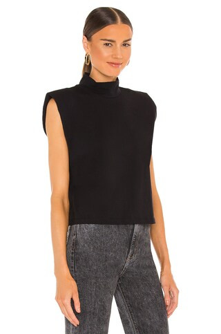 Sanctuary Mock Neck Shoulder Pad Tee in Black from Revolve.com | Revolve Clothing (Global)