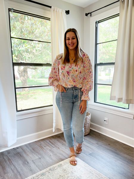 10 outfits from Amazon on a size 10 - day 9. Floral long sleeve blouse (size large) paired with old navy mom straight jeans (size 10) and target braided sandals (size 9)

Midsize, midsize outfit, ootd, Outfit inspo size 10, casual outfit, classic style, effortless look, affordable outfit, amazon finds, spring outfit 

#LTKunder50 #LTKworkwear #LTKFind