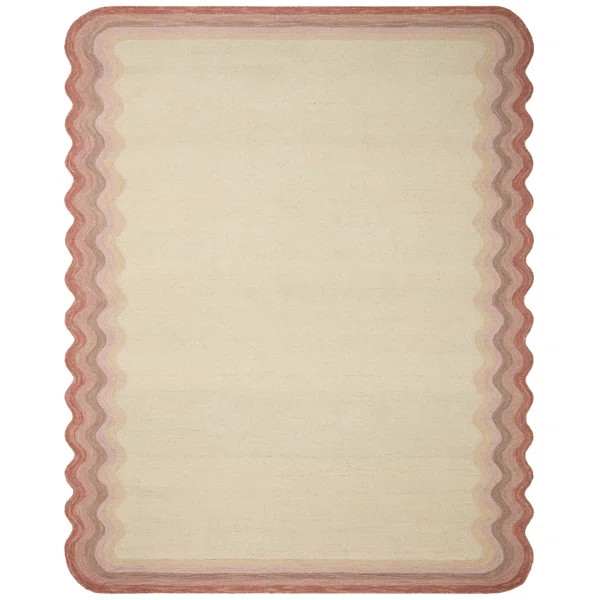 Buena Onda Handmade Looped/Hooked Wool Area Rug in Ivory/Rose | Wayfair North America