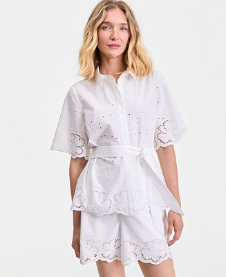 Women's Cotton-Eyelet Shorts | Macy's