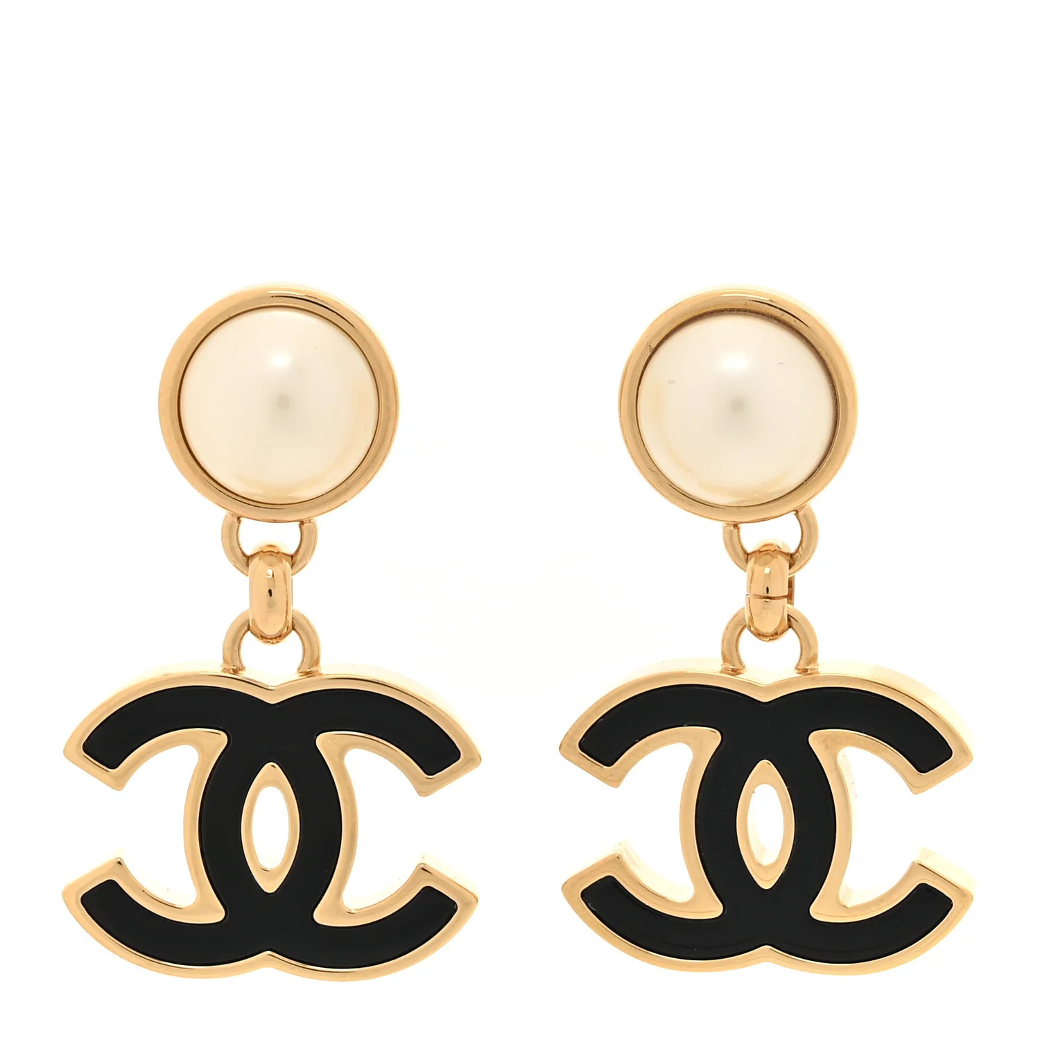 Pearl Enamel CC Drop Earrings Black | FASHIONPHILE (US)