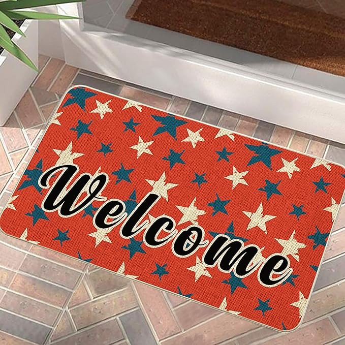 Amazon.com: Patriotic Welcome Door Mat Stars Red 4th of July Doormat Independence Day Decorative ... | Amazon (US)