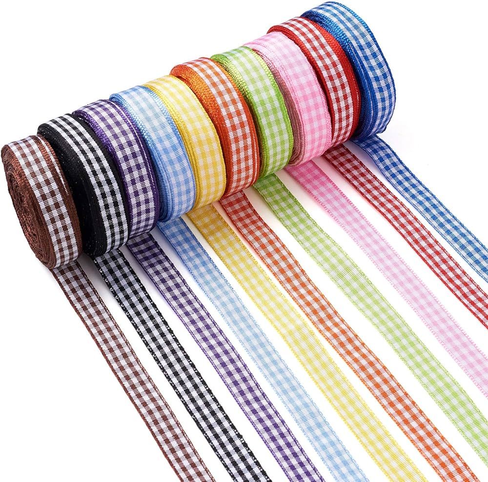 Craftdady 10 Rolls Gingham Checked Polyester Ribbon 3/8 Inch Plaid Tartan Fabric Craft Ribbon Rol... | Amazon (US)