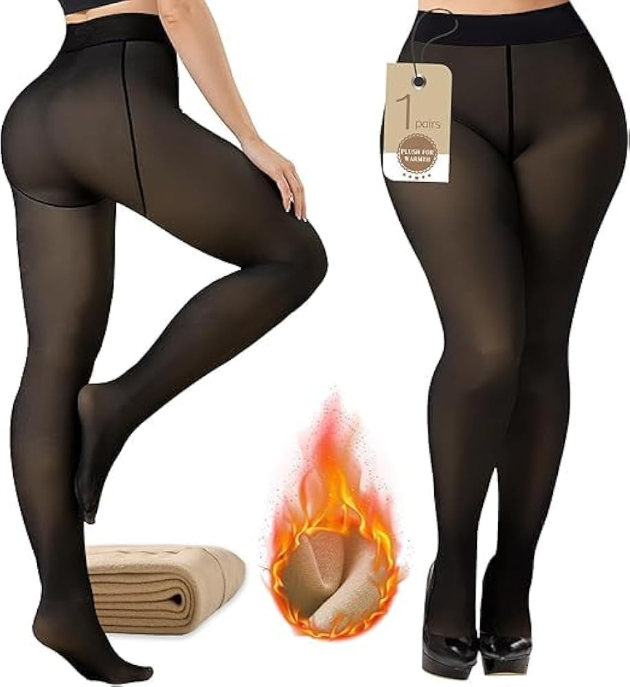 Buauty Fleece Lined Tights Sheer for Women-Fake Translucent Thermal Leggings High Waist Thick War... | Amazon (US)