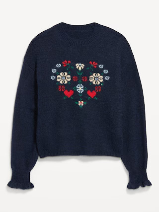 Loose Crew-Neck Wool-Blend Graphic Cropped Sweater | Old Navy (US)