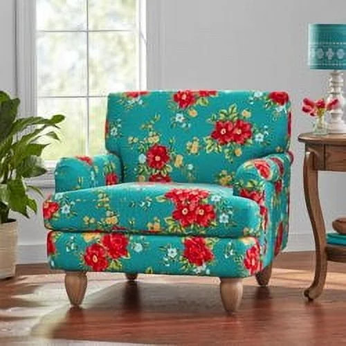 The Pioneer Woman Vintage Floral Low Back Fabric Accent Chair, Teal | Walmart (US)