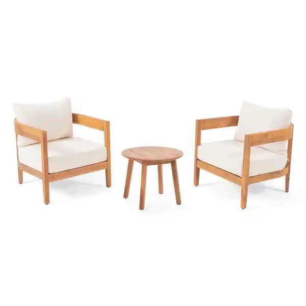 Brooklyn Outdoor Acacia Wood 2 Seater Chat Set with Cushions by Christopher Knight Home - Oversto... | Overstock
