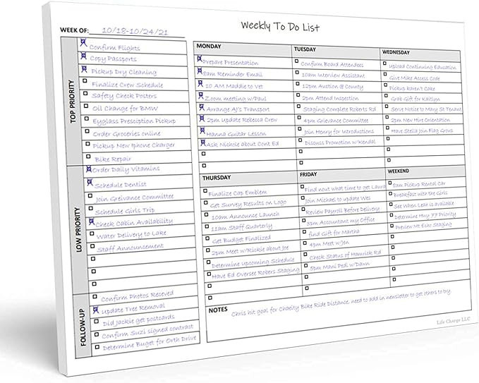 Weekly TO DO List Notepad, 50 Page Task Planning Pad w/Daily Checklist, Priority ToDo Checkbox & ... | Amazon (US)