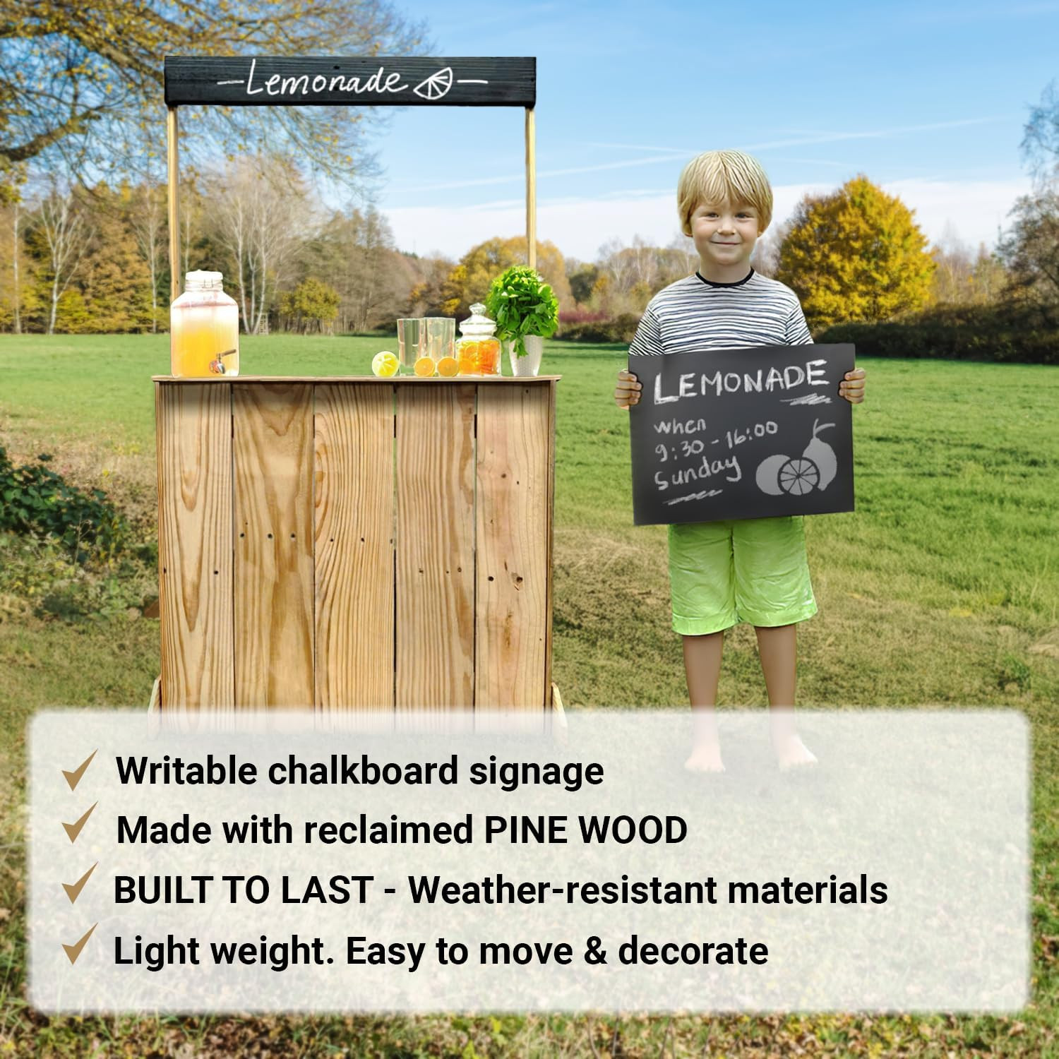 OWLHAUS Wood Lemonade Stand for Kids - Use as Lemonade Party Decorations, Picnic Decorations, Pop... | Amazon (US)
