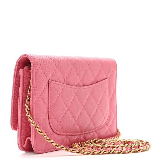 Caviar Quilted Textured CC Wallet On Chain WOC Pink | FASHIONPHILE (US)