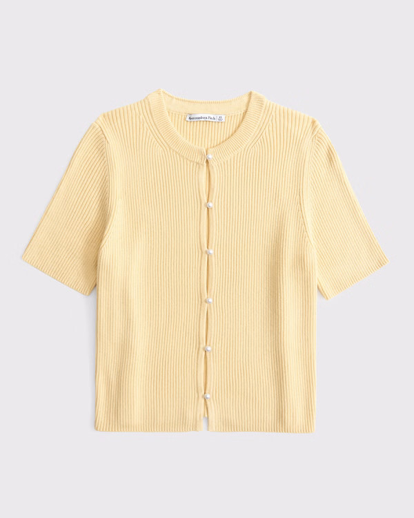 Women's Short-Sleeve Pearl Button Cardigan | Women's Tops | Abercrombie.com | Abercrombie & Fitch (US)
