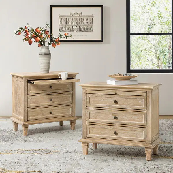 Muriel Farmhouse 3 Drawers Nightstand with Built-In Outlets Set of 2 by HULALA HOME - Bed Bath & ... | Bed Bath & Beyond