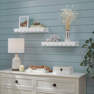 StyleWell Scalloped White Wood Floating Wall Shelves (22" W x 2.5" H) (Set of 2) 23MJK0... | The Home Depot