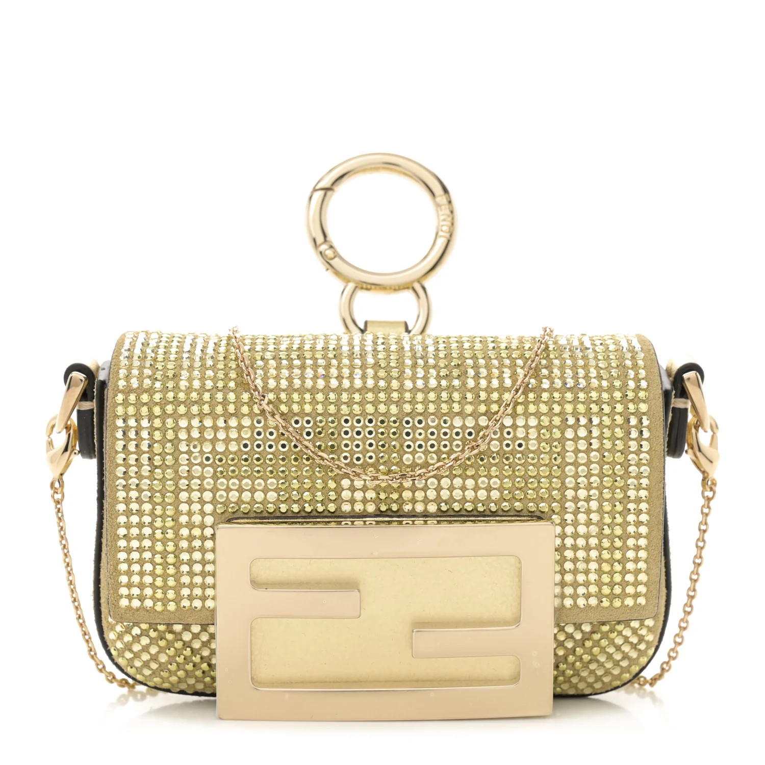 Crystal Vitello Laminato FF Nano Maxi Buckle Baguette Charm Light Gold | FASHIONPHILE (US)