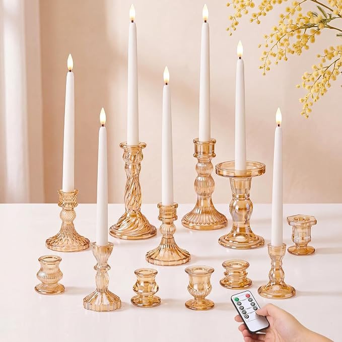 Mumufy 24 Pcs Gold Crystal Candle Holders with LED Flameless Candles Bulk 12 Glass Candlestick Ho... | Amazon (US)