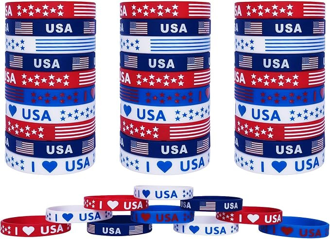 American Flag Silicone Bracelet 40Pcs, Fourth 4th of July Patriotic Party Favors, Memorial Day Ve... | Amazon (US)