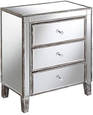 Convenience Concepts Gold Coast Large 3 Drawer Mirrored End Table, Weathered Gray / Mirror | Amazon (US)