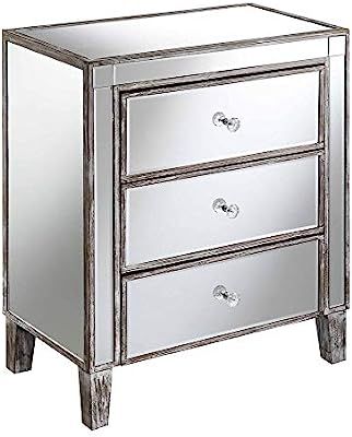 Convenience Concepts Gold Coast Large 3 Drawer Mirrored End Table, Weathered Gray / Mirror | Amazon (US)
