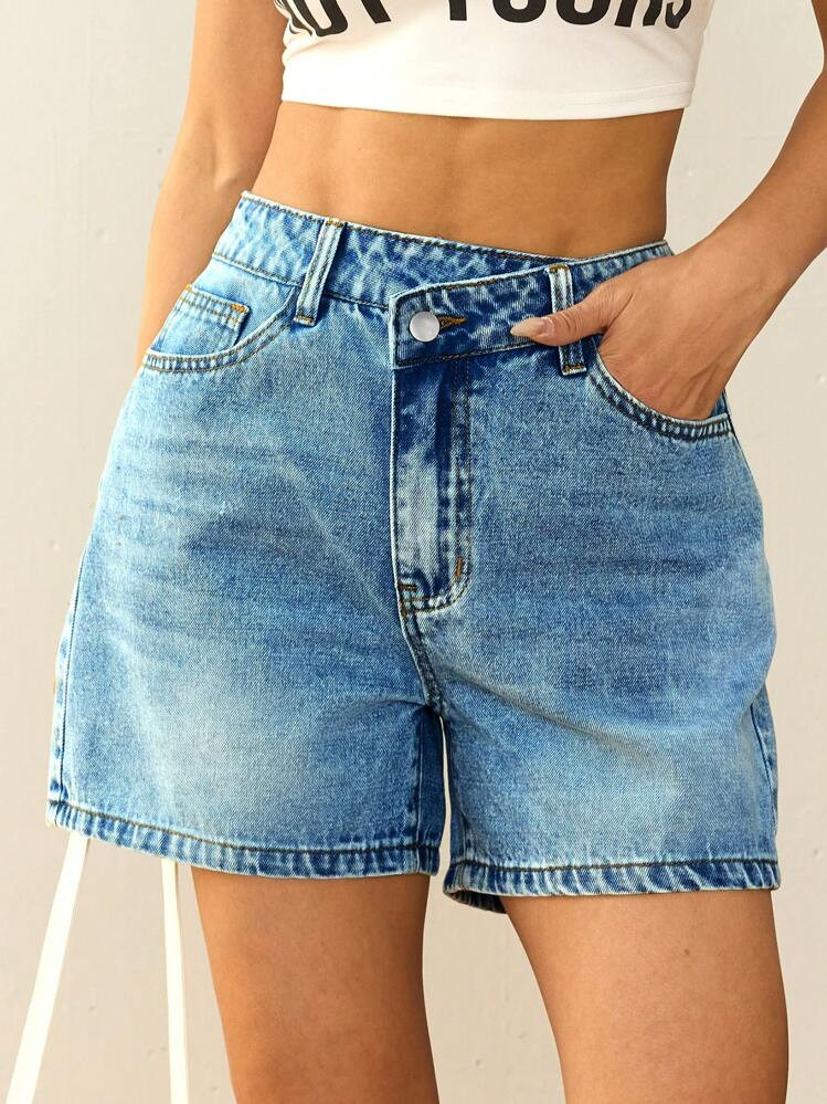 Womens High Waist Jean Shorts Wide Straight Leg Microelastic Long Denim Mom Shorts | SHEIN