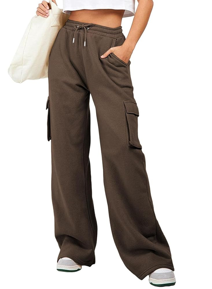 Aleumdr Women High Waisted Drawstring Wide Leg Cargo Pants 2025 Trendy Casual Baggy Joggers Pants... | Amazon (CA)
