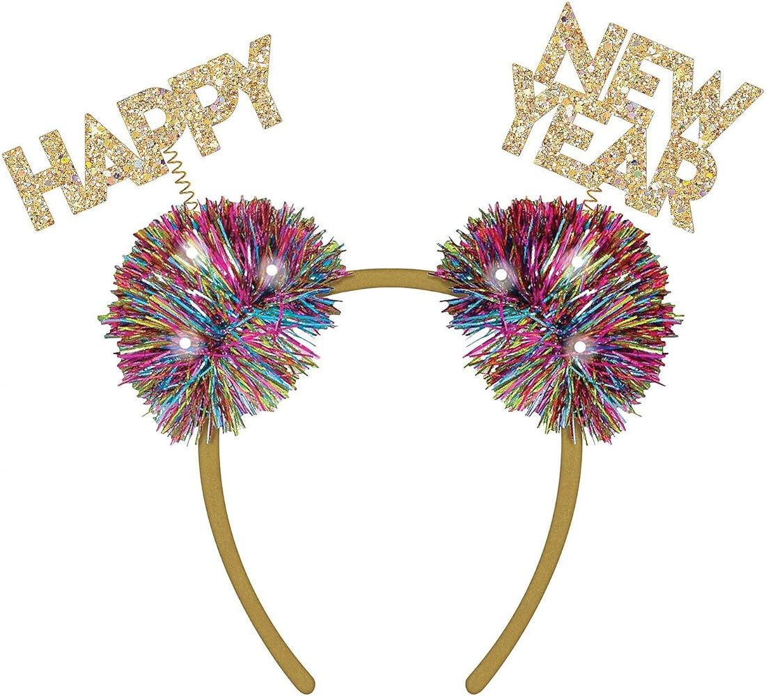 Happy New Year Pom Pom Light Up Headband - 8" x 9" - Multicolor -1 Pc | Amazon (US)