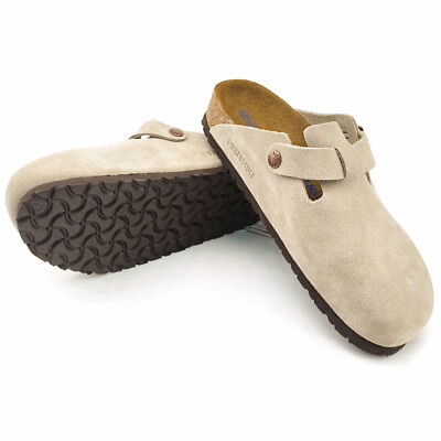 Birkenstock Boston Shoes Sandals Taupe Leather Clogs Soft Footbed Slip-On Narrow | eBay US