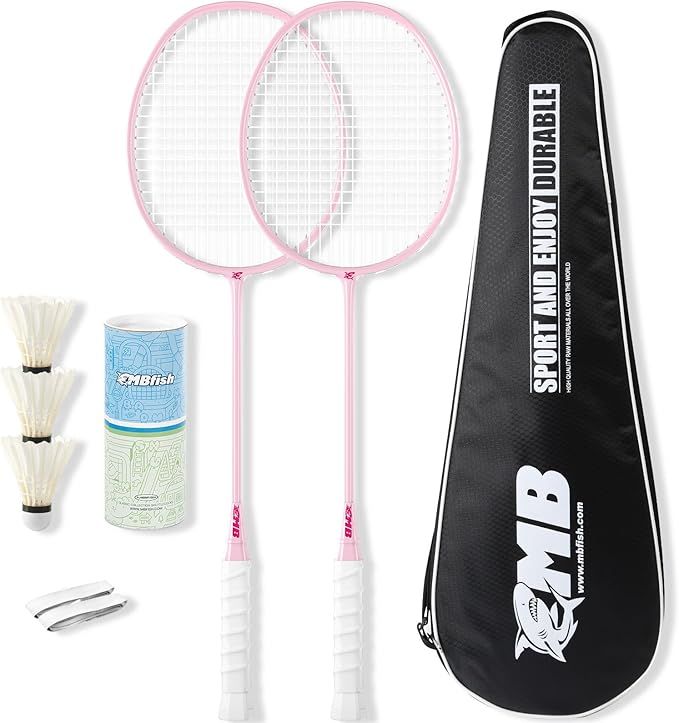 MBFISH Badminton Racket Set with 2 Carbon Fiber Rackets, 3 Shuttlecocks, 2 Replacement Racket Gri... | Amazon (US)