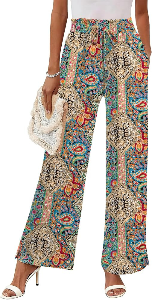 Rapbin Wide Leg Pants Woman Palazzo Pants High Waisted Drawstring Spring Summer Casual Flowy Trou... | Amazon (US)