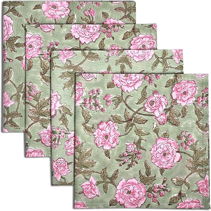 CPC Cloth Napkins 100% Cotton Set of 4 Reusable Napkins, Indian Block Print Toile Floral Dinner N... | Amazon (US)