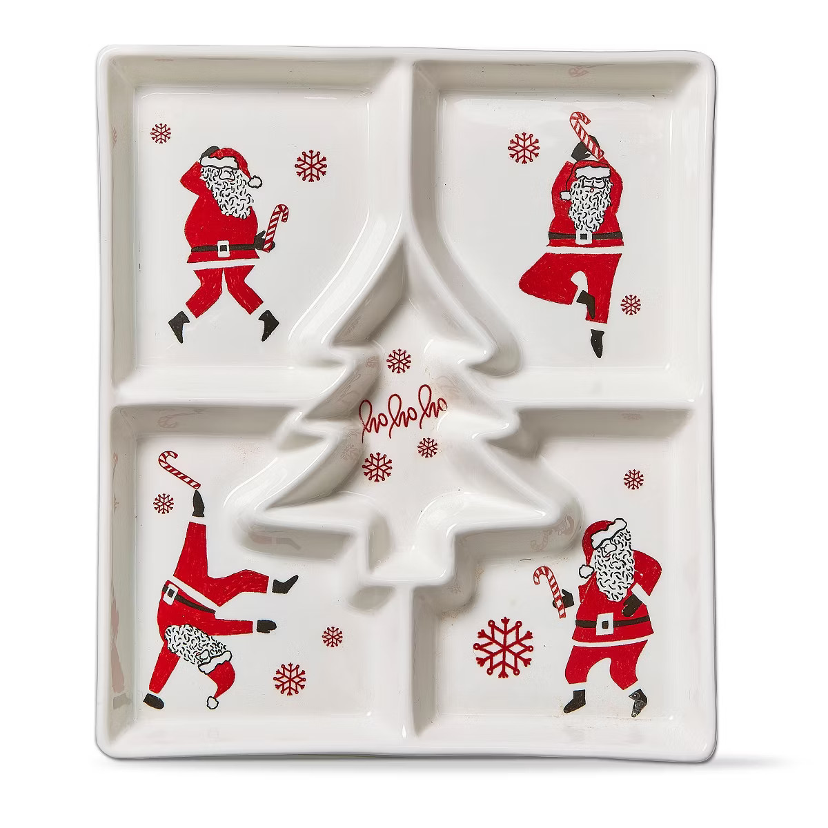 tagltd Dancing Santa Themed Bone China Square Divided Chip & Dip Serving Dish Christmas Tree Shap... | Target