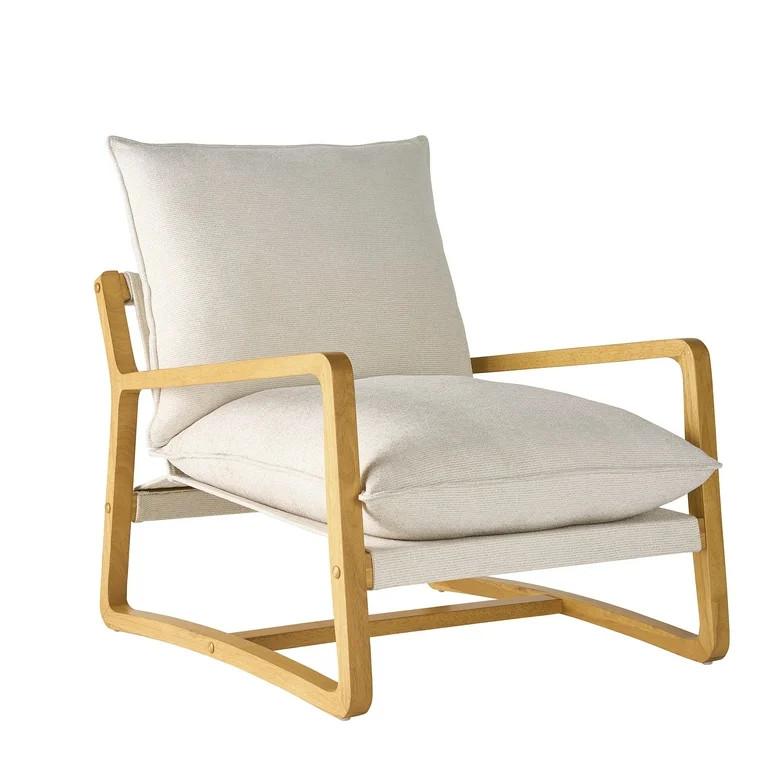 Better Homes & Gardens Wooden Ezra Sling Chair, Cream Linen | Walmart (US)