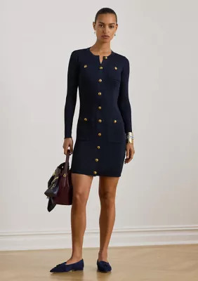Lauren Ralph Lauren Women's Button-Trim Rib-Knit Sweater Dress, Medium | Belk