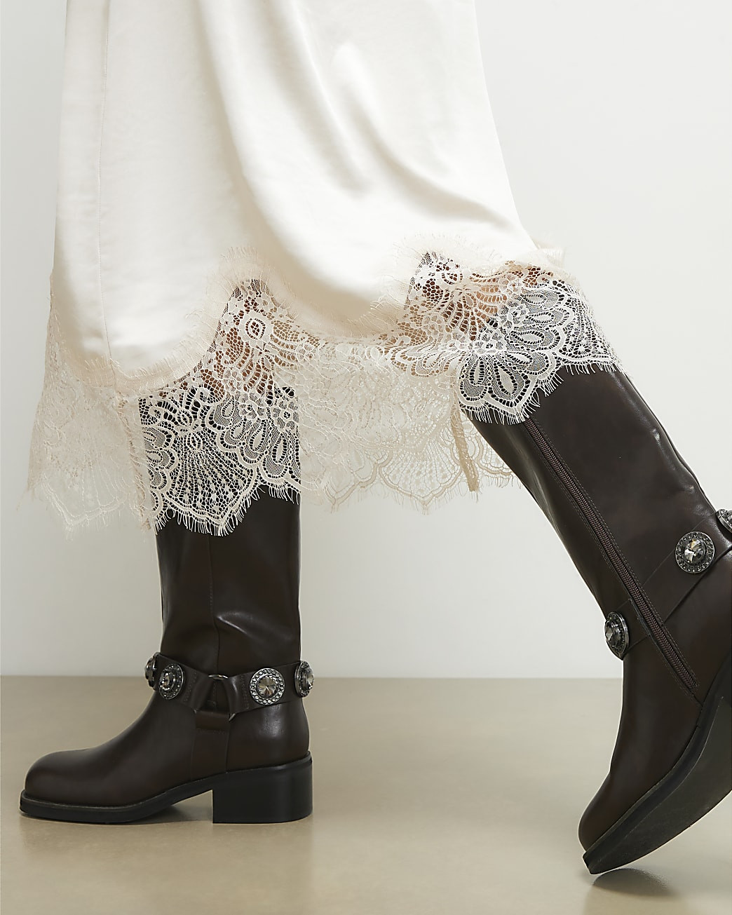 Brown Embellished harness boots | River Island UK & IE