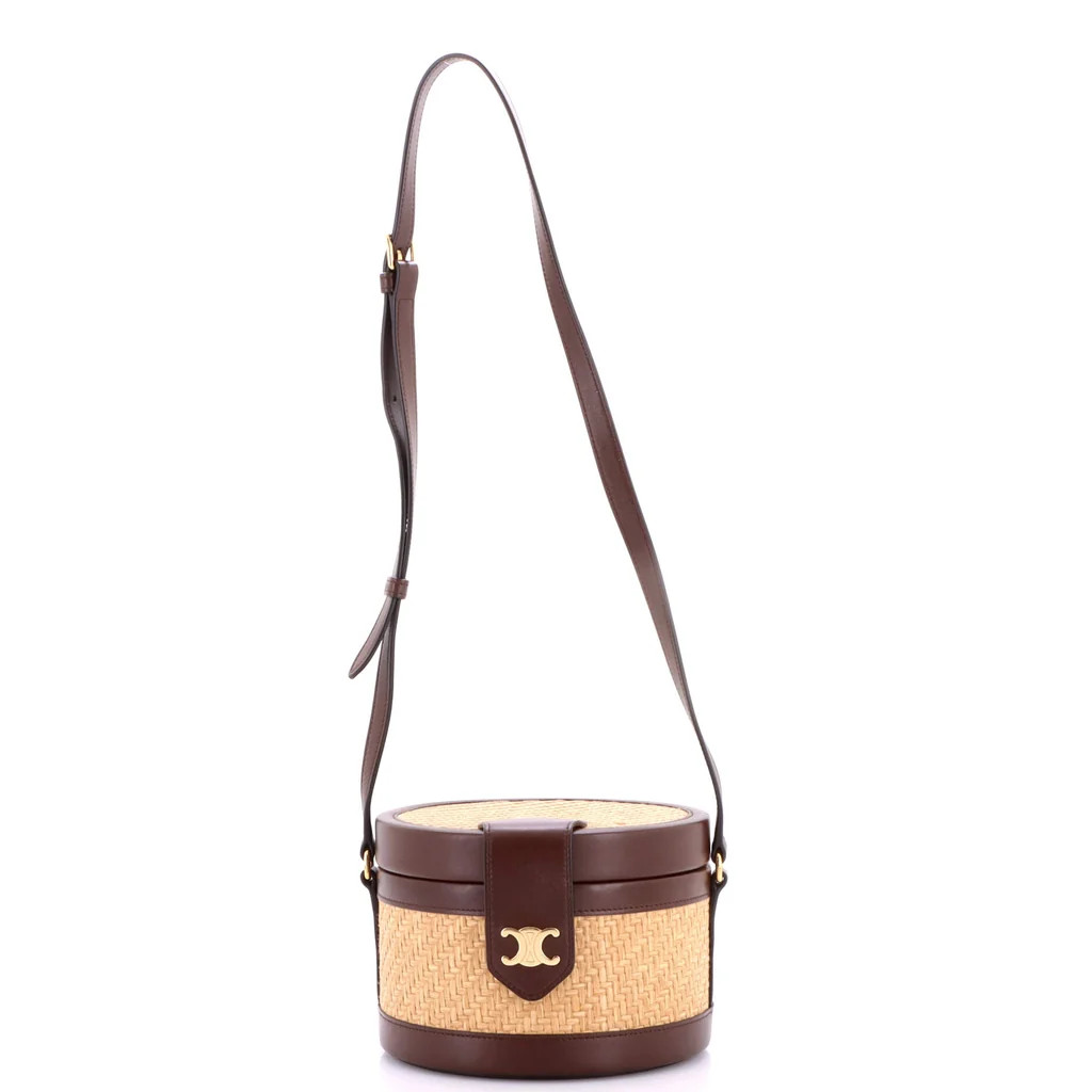 Celine Tambour Bag Triomphe Raffia and Leather Medium Brown 4308103 | Rebag