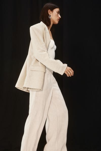 Wide-leg Linen Pants - Light beige - Ladies | H&M US | H&M (US + CA)