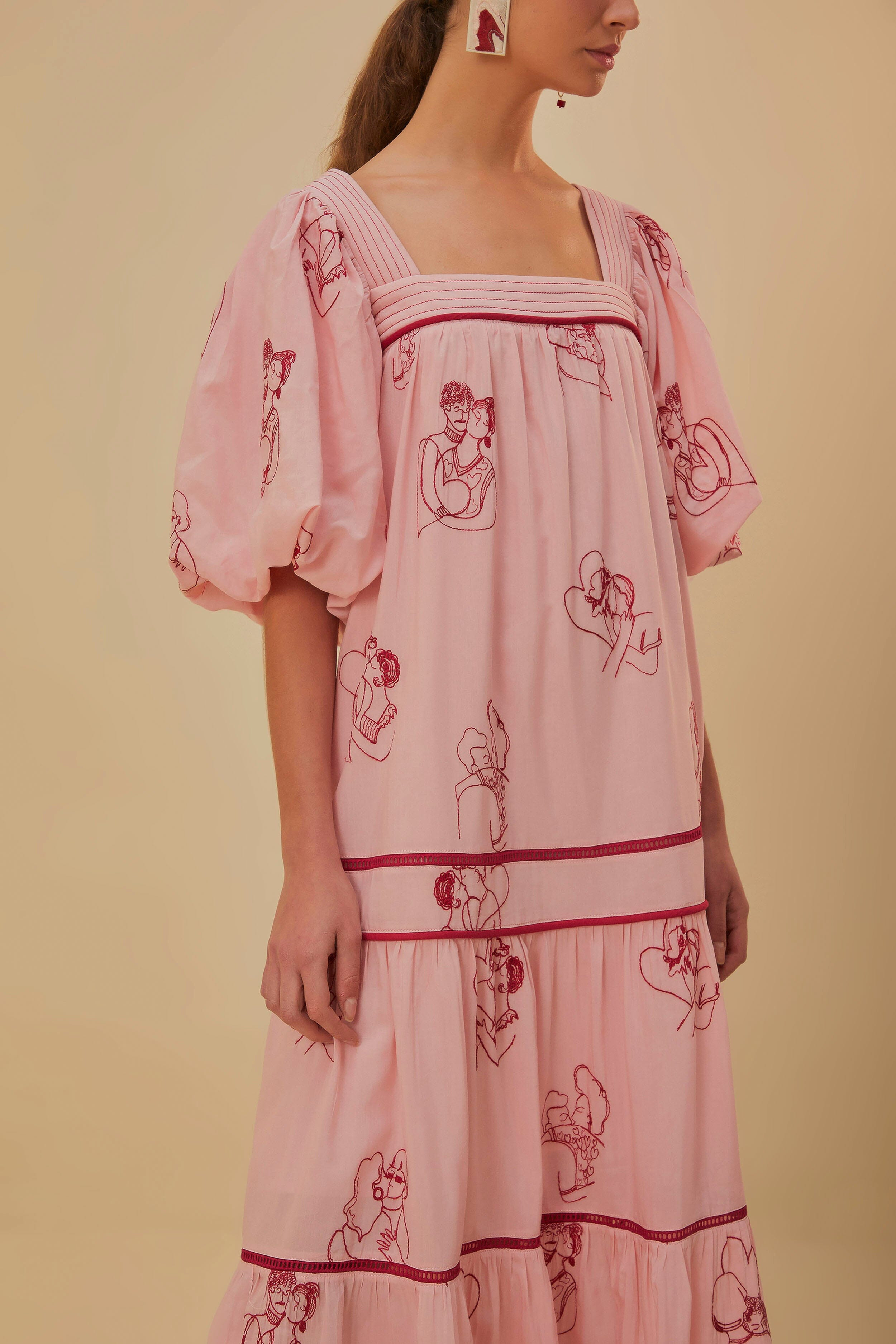 The Kiss Embroidered Short Sleeve Maxi Dress | FarmRio (US)