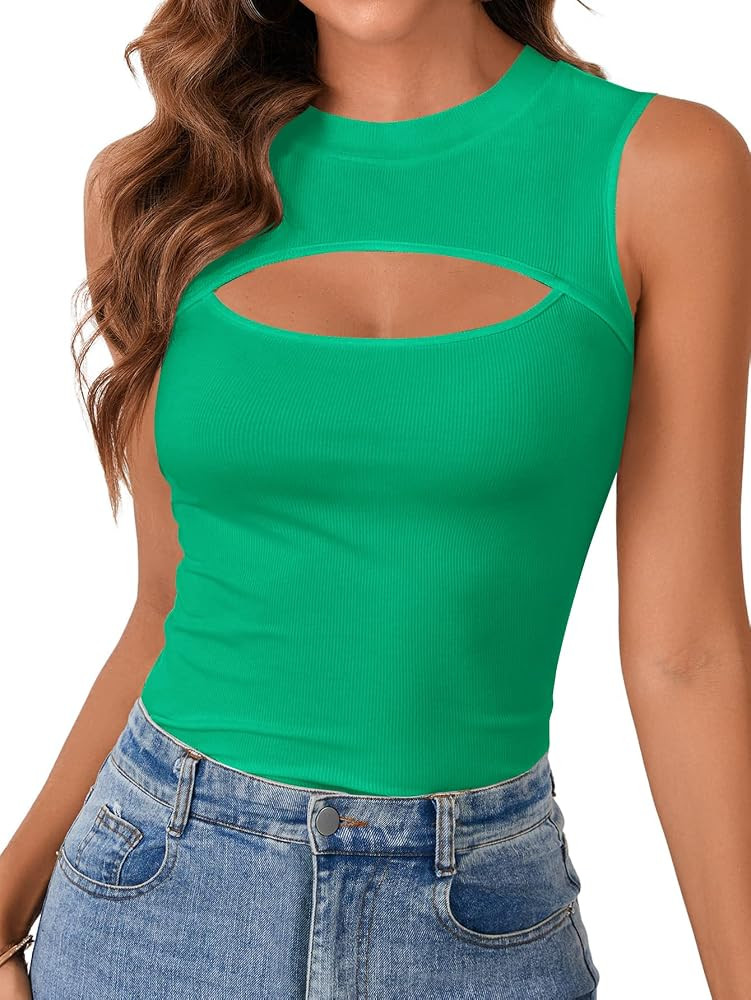Women's Cut Out Front Crew Neck Tank Top | Amazon (US)