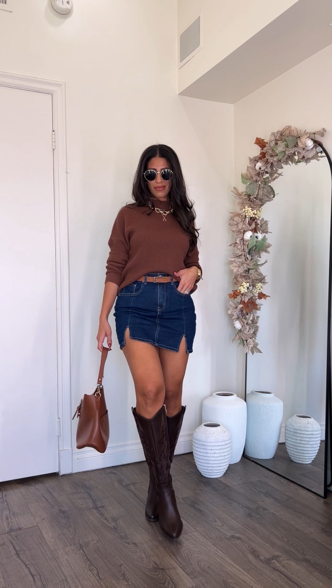 Casual and easy fall outfit idea! Wearing size small in the skirt and sweater. 

#LTKStyleTip #LTKSeasonal #LTKFindsUnder50